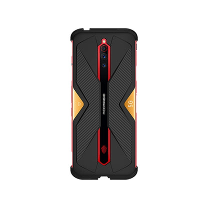 Double slide phone case for gaming phone, black with red accents and camera cutouts