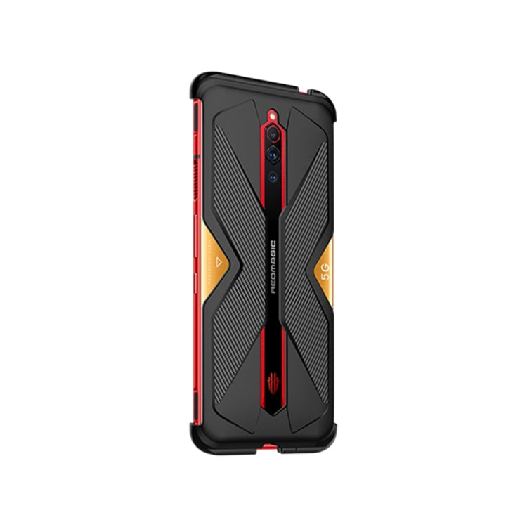 Gaming phone double slide case, black with red side rails and camera panel cutout