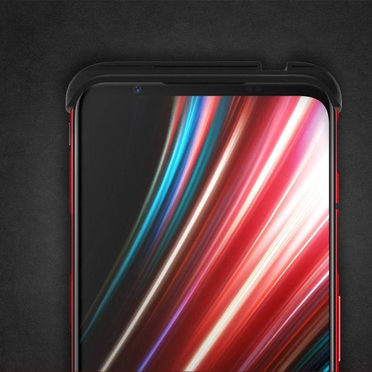Black double slide phone case covering smartphone with exposed top camera area