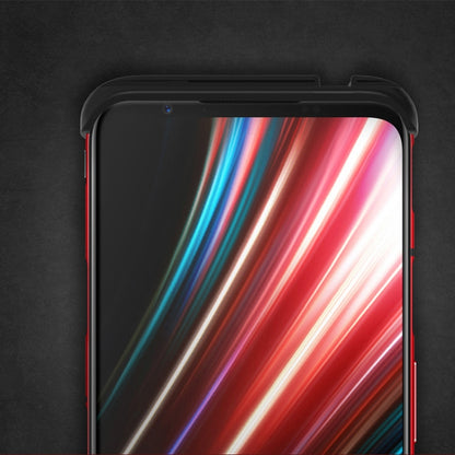 Black double slide phone case covering smartphone with exposed top camera area
