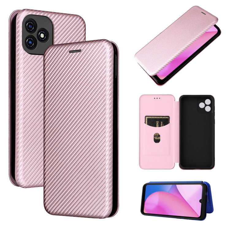 Pink magnetic flip phone case with carbon-fiber texture and card slot