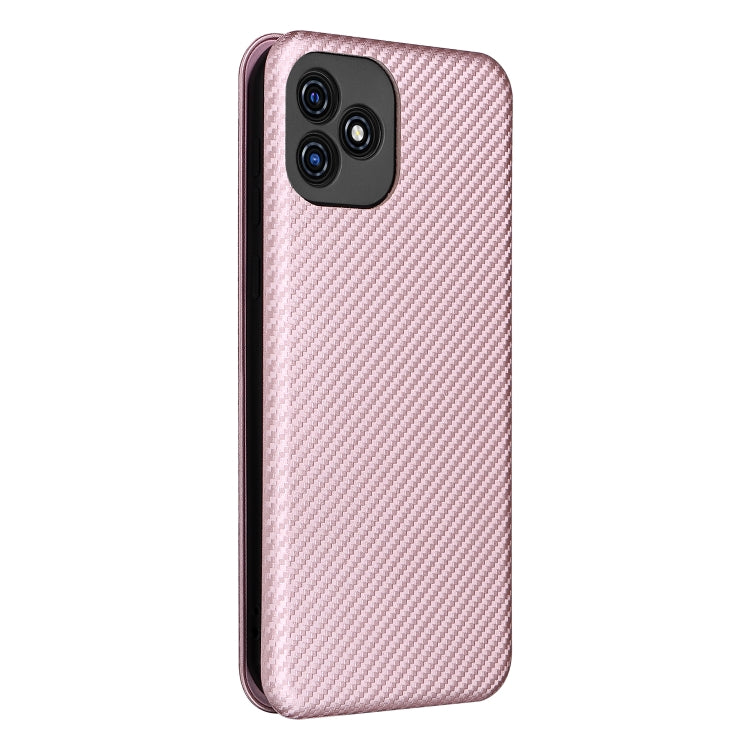 Pink magnetic flip phone case back, carbon-fiber texture