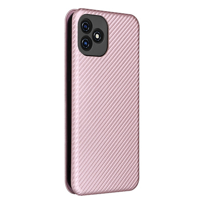Pink magnetic flip phone case back, carbon-fiber texture