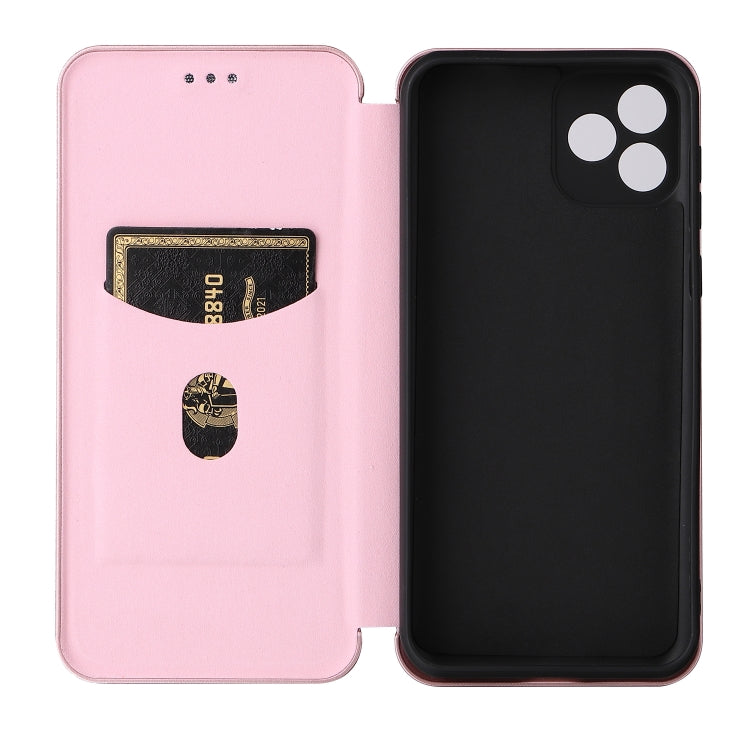 Pink magnetic flip phone case open, shows card slot and camera cutout