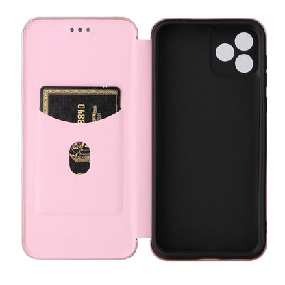 Pink magnetic flip phone case open, shows card slot and camera cutout