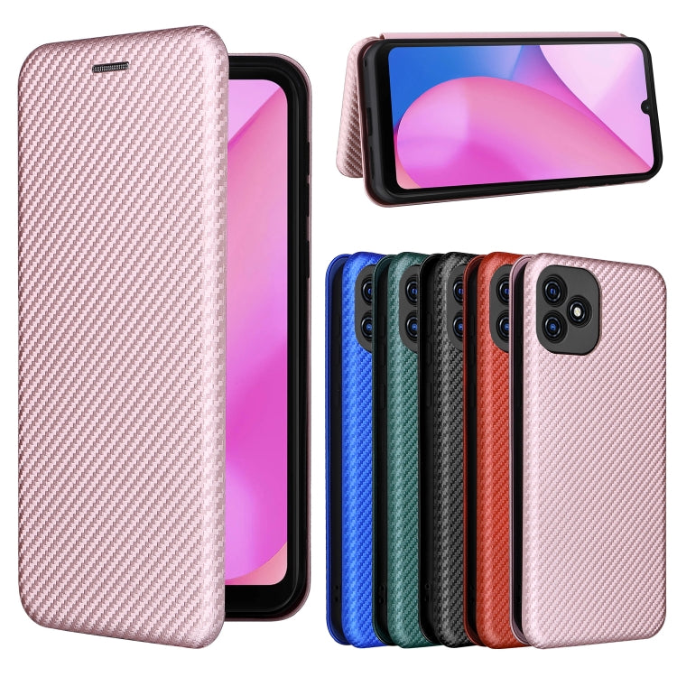 Magnetic flip phone case set with carbon-fiber texture, including pink