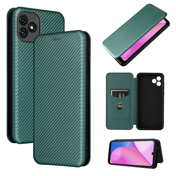 Magnetic flip leather phone case with card slot, carbon-fiber texture, deep teal