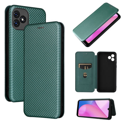 Magnetic flip leather phone case with card slot, carbon-fiber texture, deep teal