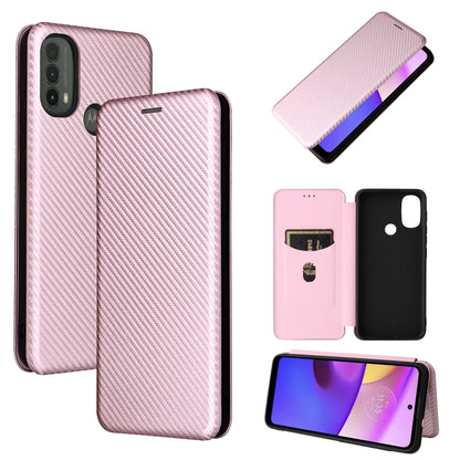 Magnetic flip leather phone case with card slot, carbon-fiber texture, light pink