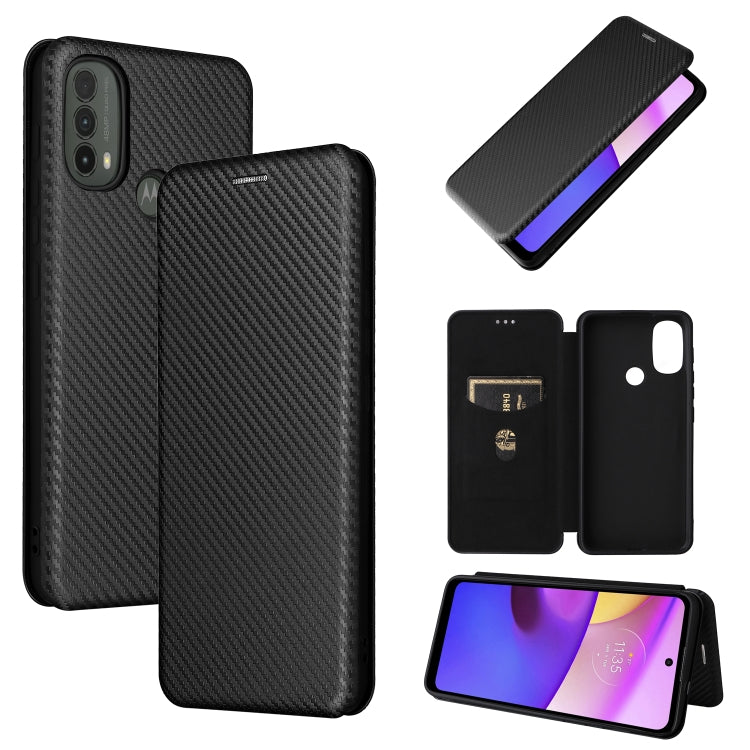 Magnetic flip leather phone case with card slot, carbon-fiber texture, charcoal black