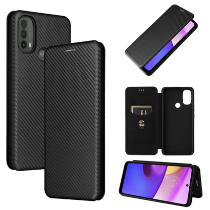 Magnetic flip leather phone case with card slot, carbon-fiber texture, charcoal black