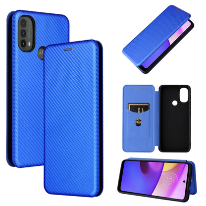 Magnetic flip leather phone case with card slot, carbon-fiber texture, cobalt blue