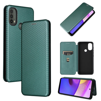 Magnetic flip leather phone case with card slot, carbon-fiber texture, forest green