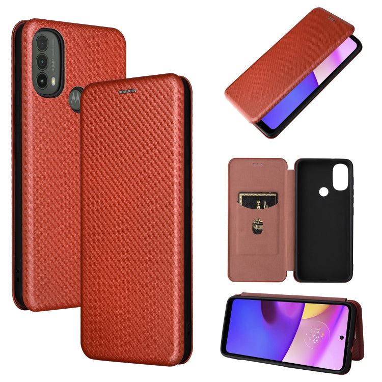 Magnetic flip leather phone case with card slot, carbon-fiber texture, brick red