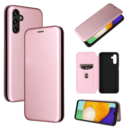 Pink magnetic flip leather phone case with carbon-fiber texture and card slot