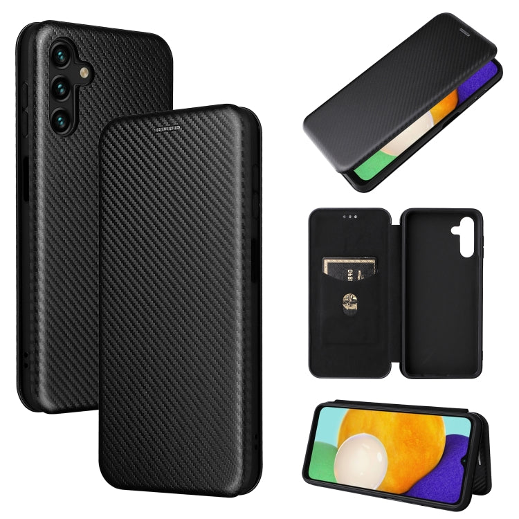 Magnetic flip leather phone case with card slot, carbon-fiber texture, black