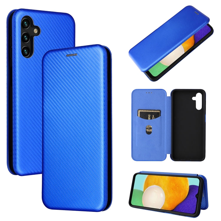 Blue magnetic flip phone case with carbon-fiber texture and card slot