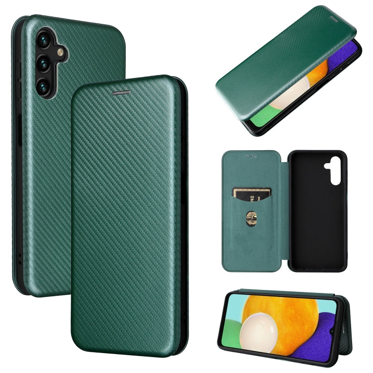 Magnetic flip leather phone case with card slot, carbon-fiber texture, dark green