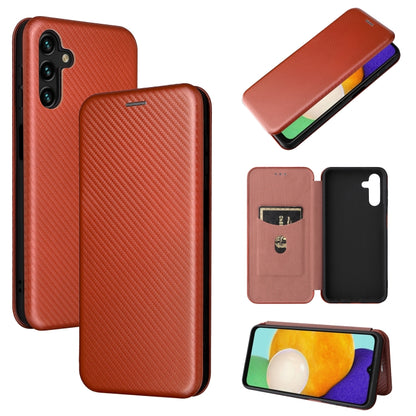 Magnetic flip leather phone case with card slot, carbon-fiber texture, rust orange