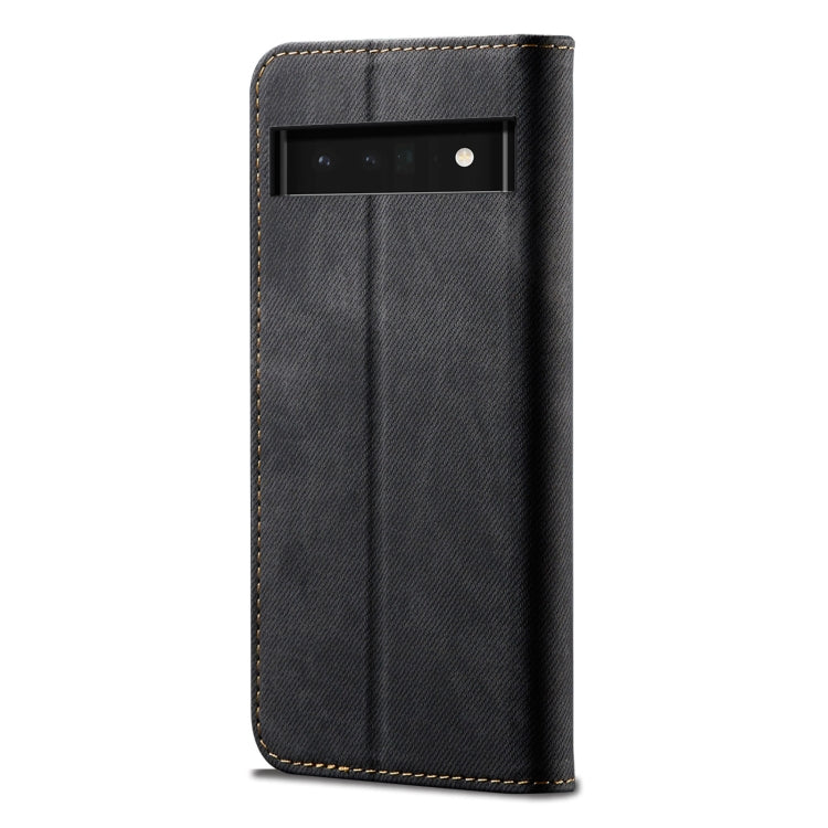 Denim-textured leather phone case back with camera cutout, blue