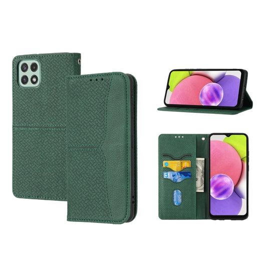 Green woven PU leather phone case with magnetic flip cover and card slots