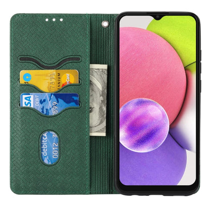 Green flip phone case with card slots and camera cutouts