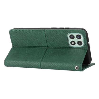 Green stand-up flip phone case with camera cutout and textured PU leather