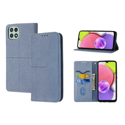 Magnetic flip phone case with woven texture, light gray, horizontal flip stand view