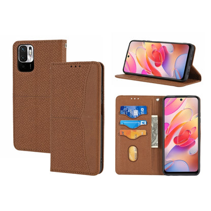 Brown woven PU leather phone case with magnetic flip cover and card pockets