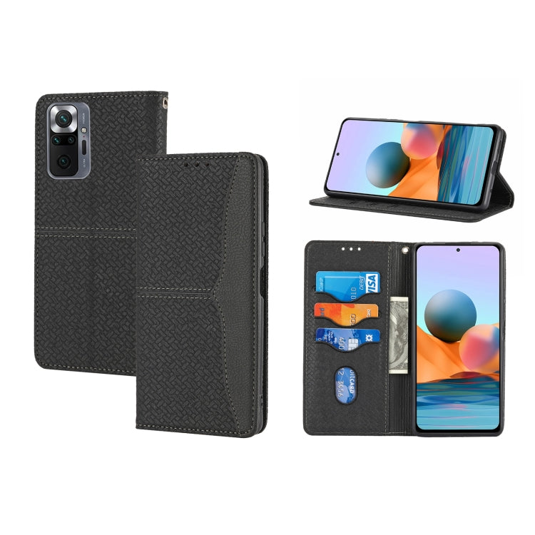 Magnetic flip phone case with woven texture, dark gray/black, card slots
