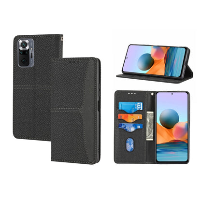 Magnetic flip phone case with woven texture, dark gray/black, card slots