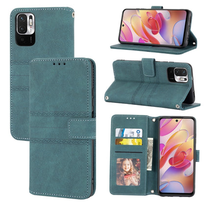 Teal leather flip phone case with embossed stripes, magnetic buckle, and card slots