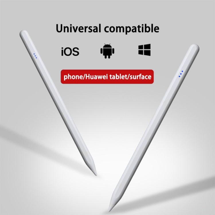 Universal active capacitive stylus pen, two light gray pens with blue LED indicators.