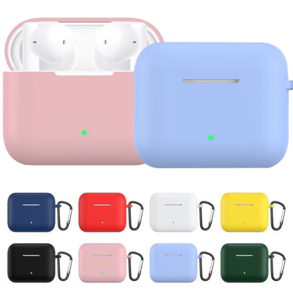 Assorted color silicone earbud protective cases with metal hooks and loop, charging status LED