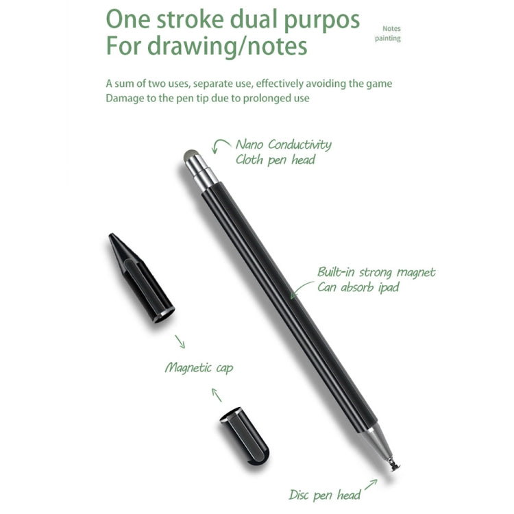 Black stylus with magnetic cap and disc pen head accessory