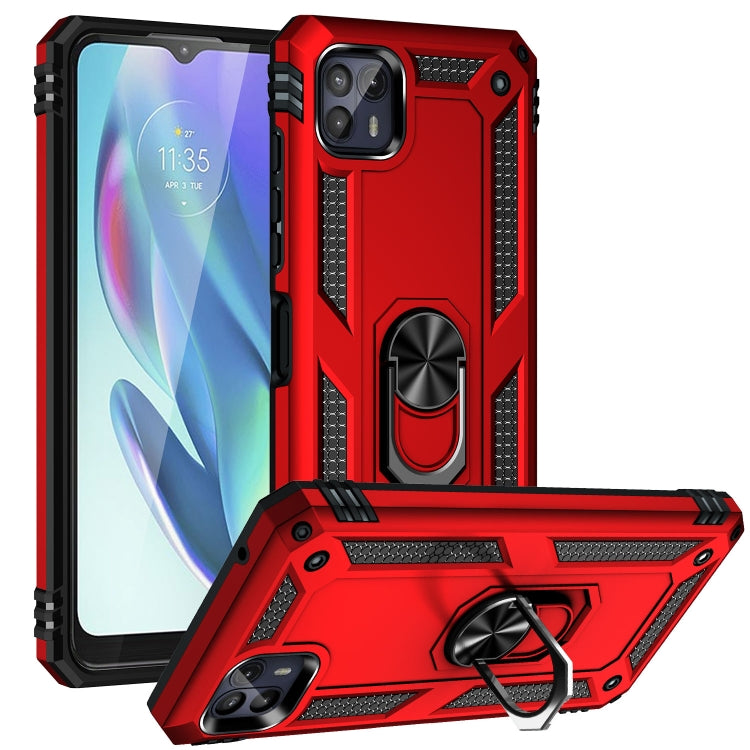 Red shockproof TPU and PC phone case with 360° rotating ring holder