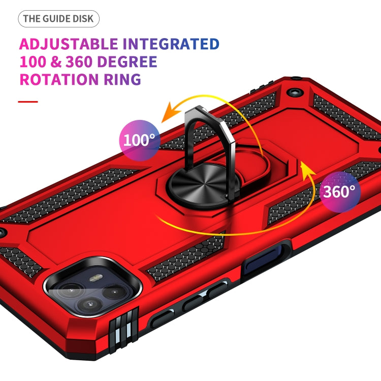 Red rugged phone case with adjustable 100° and 360° rotating ring