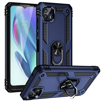 Blue rugged shockproof phone case with 360° rotating ring holder