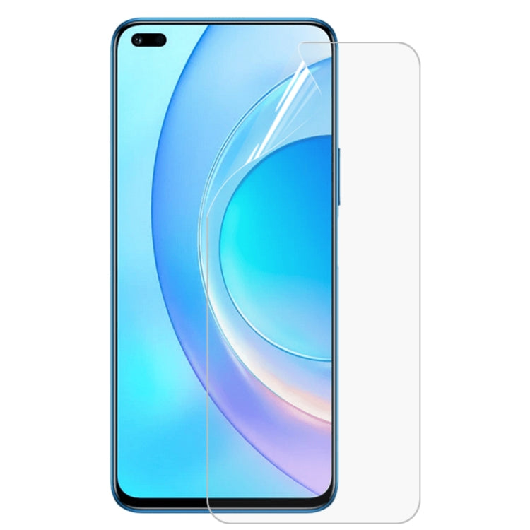 Full-coverage hydrogel screen protector film placed over a smartphone screen