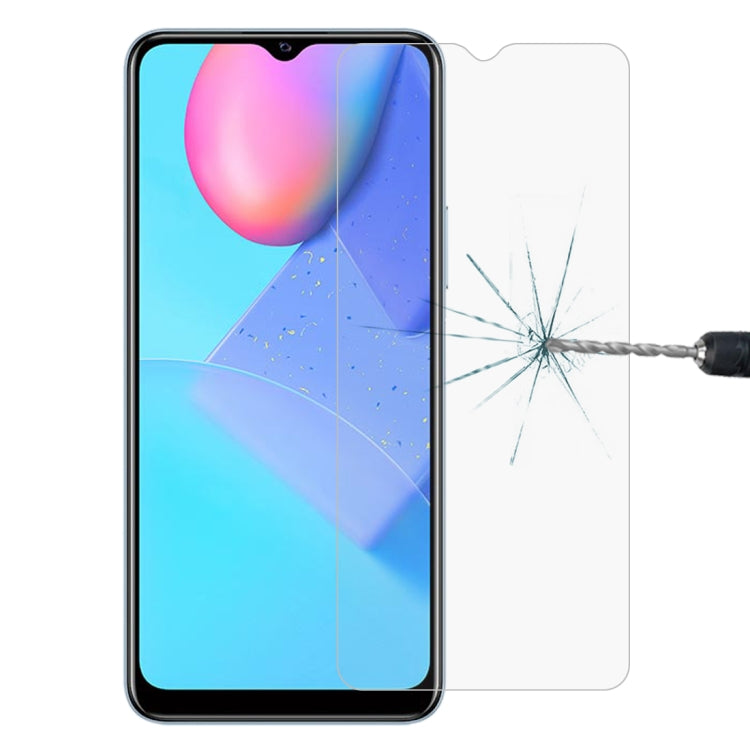 Tempered glass screen protector on phone screen, shatter test crack through film