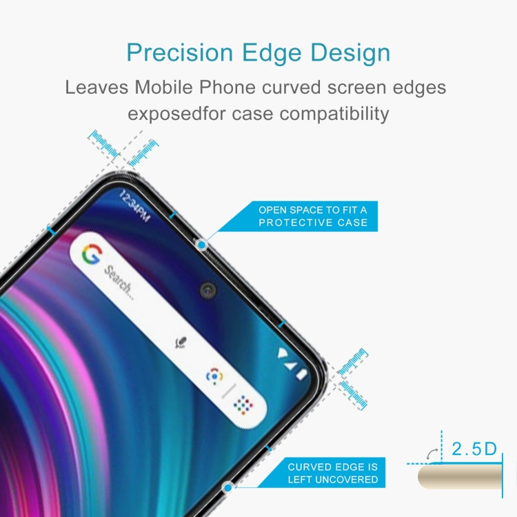 Phone with clear 2.5D tempered glass screen protector covering the front