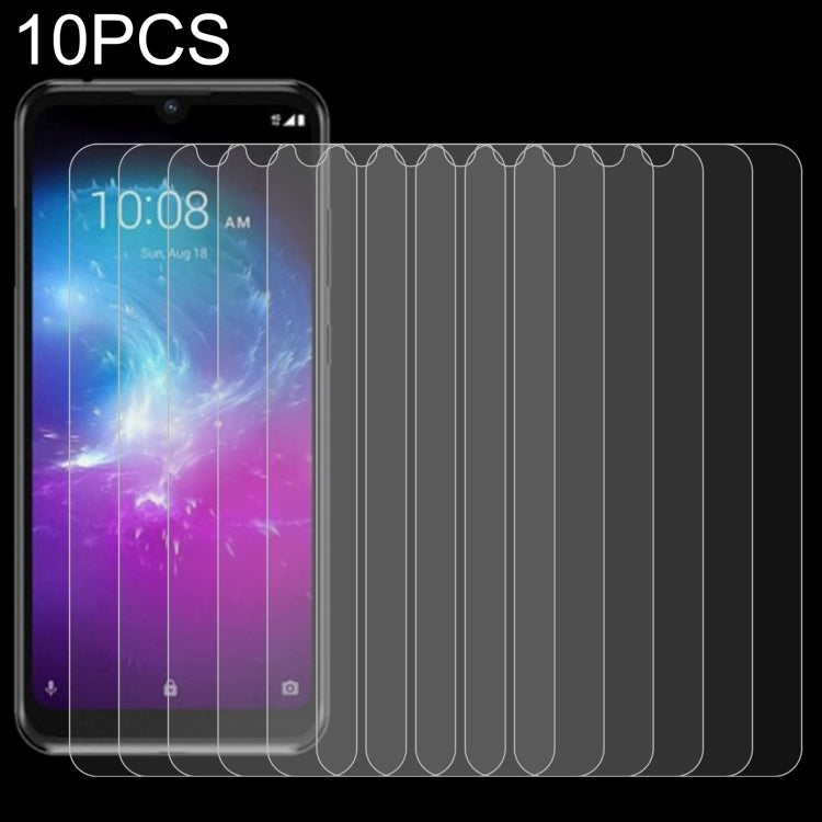 10-pack 2.5D tempered glass screen protectors for smartphone, with phone screen and stack