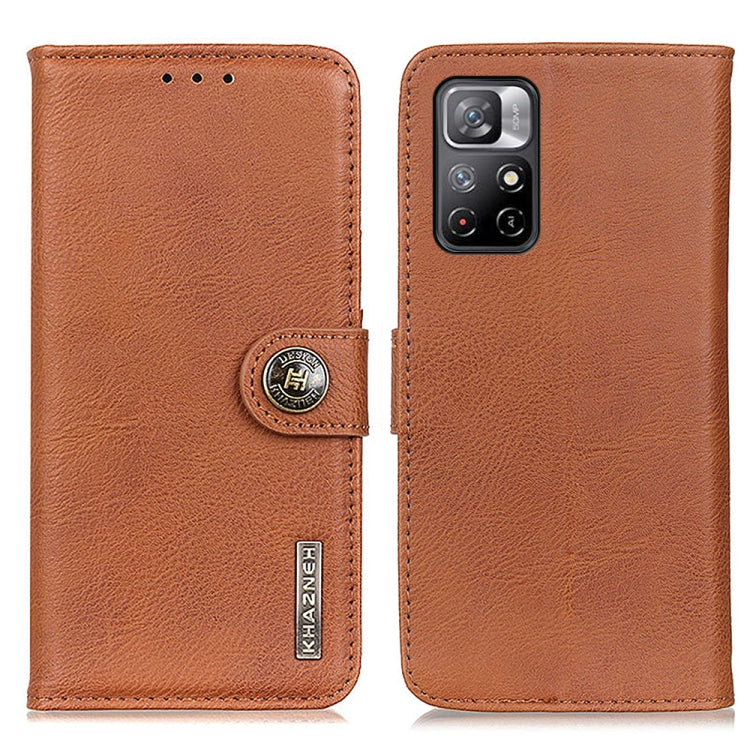 Brown cowhide-texture flip leather phone case with camera cutout and card slots