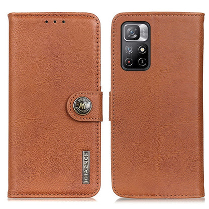 Brown cowhide-texture flip leather phone case with camera cutout and card slots
