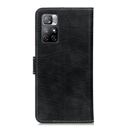 Black crocodile-texture flip phone case with camera cutout and secure side cover