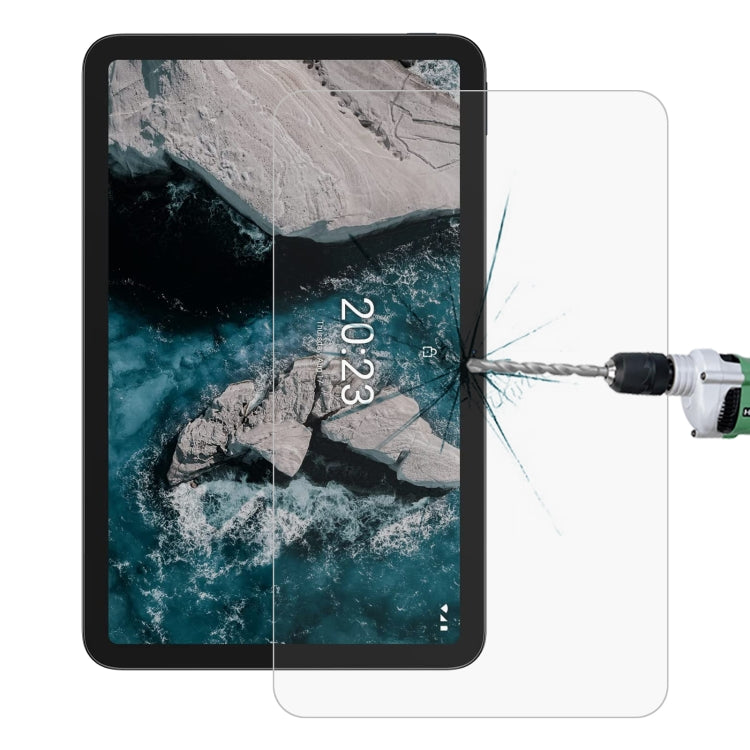 Tempered tablet screen protector film on tablet display, clear 2.5D edges