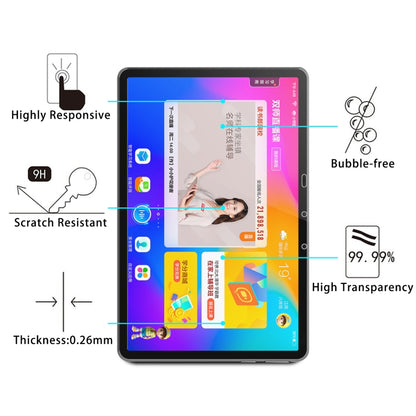 Tablet screen covered with clear tempered glass screen protector