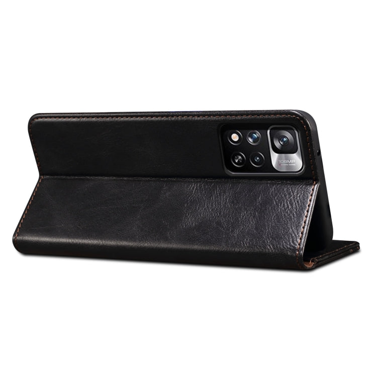 Black leather flip phone case with kickstand cover and camera cutout