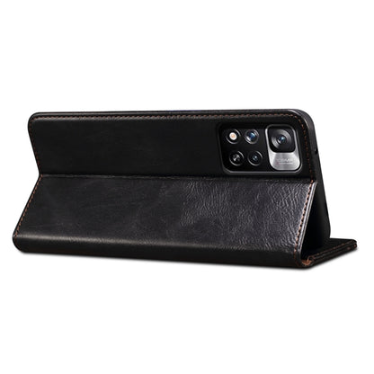 Black leather flip phone case with kickstand cover and camera cutout