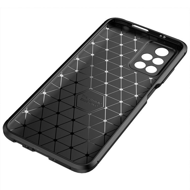 Black TPU phone case interior with shock-absorbing grid pattern and camera opening